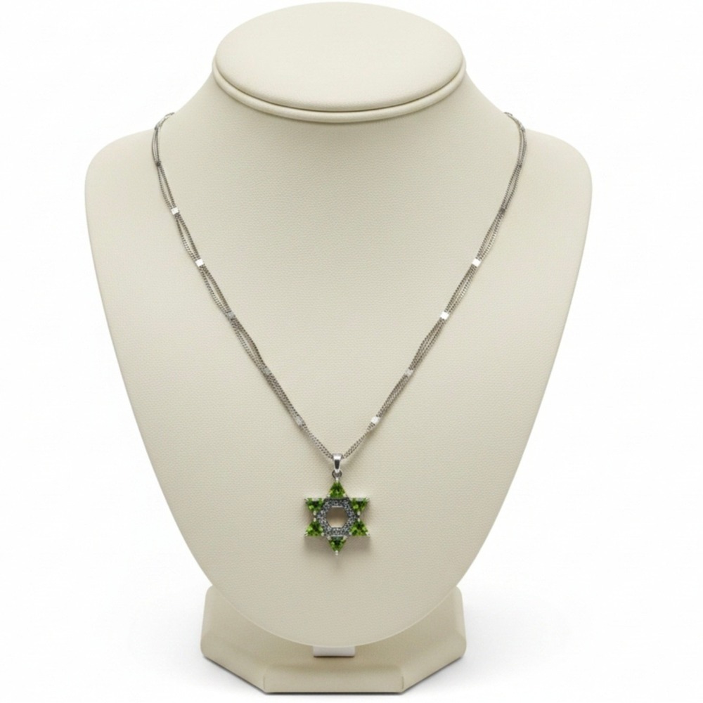 Vintage 925 Sterling Silver Peridot Marcasite Star of David Necklace 18" Judaica